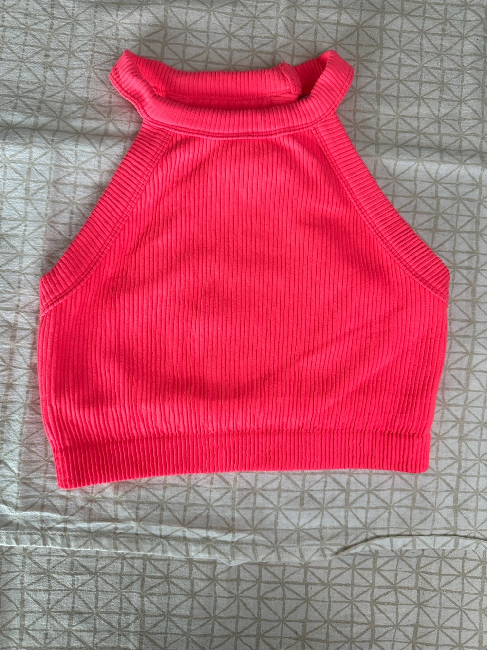 aerie Neon Pink Ribbed High-Neck Crop Top/Bra